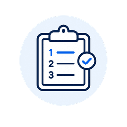 Clipboard with a numbered study plan and a blue checkmark