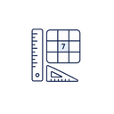 Ruler, grid and set square